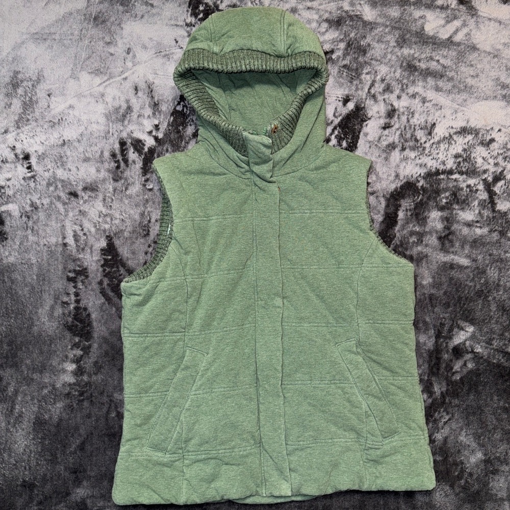 The North Face Womens Green Quilted Hooded Puffer Vest Size Large Jerseyβ Knit